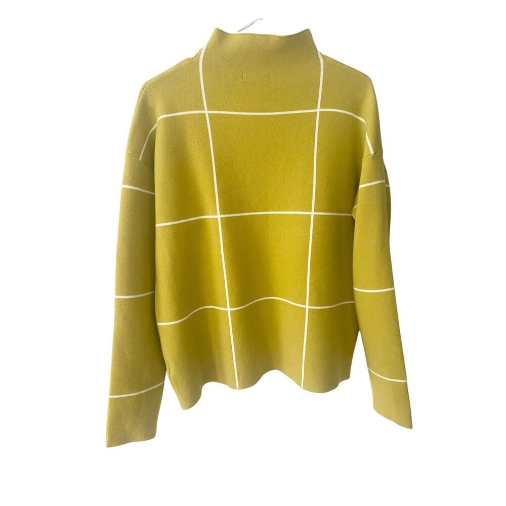 Tahari Yellow Mustard Grid Knit Mock Neck Sweater Sz L - Picture 4 of 4